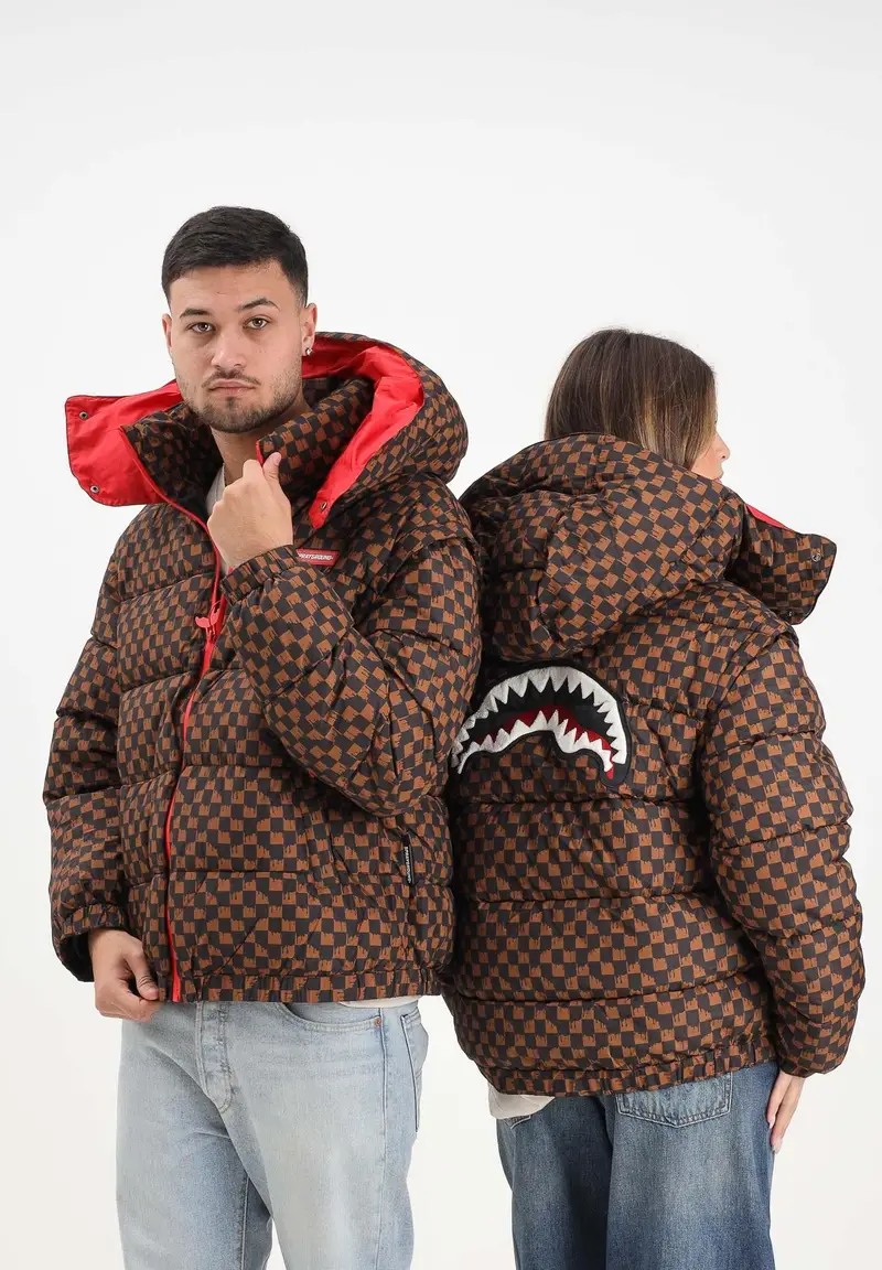 Piumino Drip Check marrone per uomo e donna miniatura 2