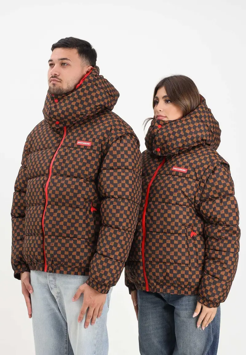 Piumino Drip Check marrone per uomo e donna