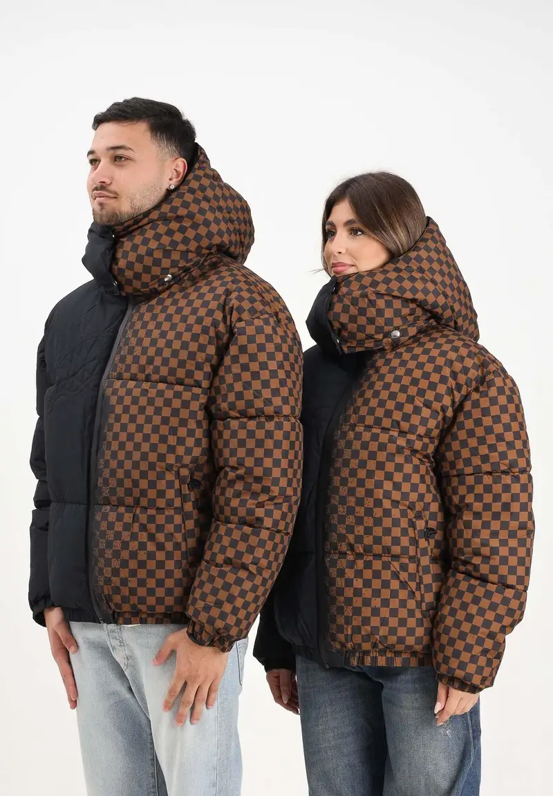 Piumino GREY CHECK DOWN nero e marrone per uomo e donna