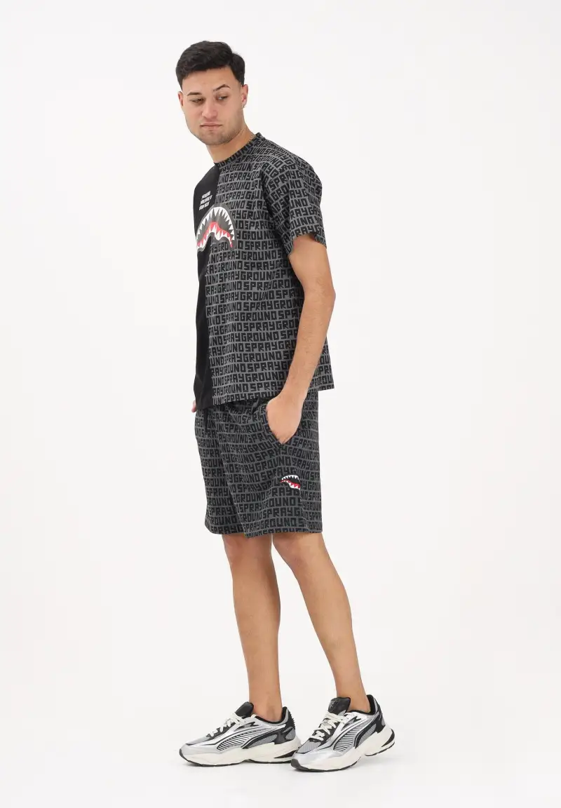 Shorts sportivo grigio da uomo con logo all-over miniatura 2