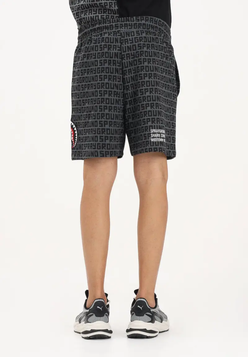 Shorts sportivo grigio da uomo con logo all-over miniatura 3