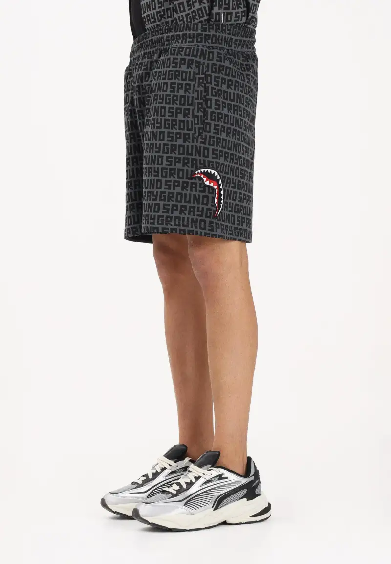 Shorts sportivo grigio da uomo con logo all-over