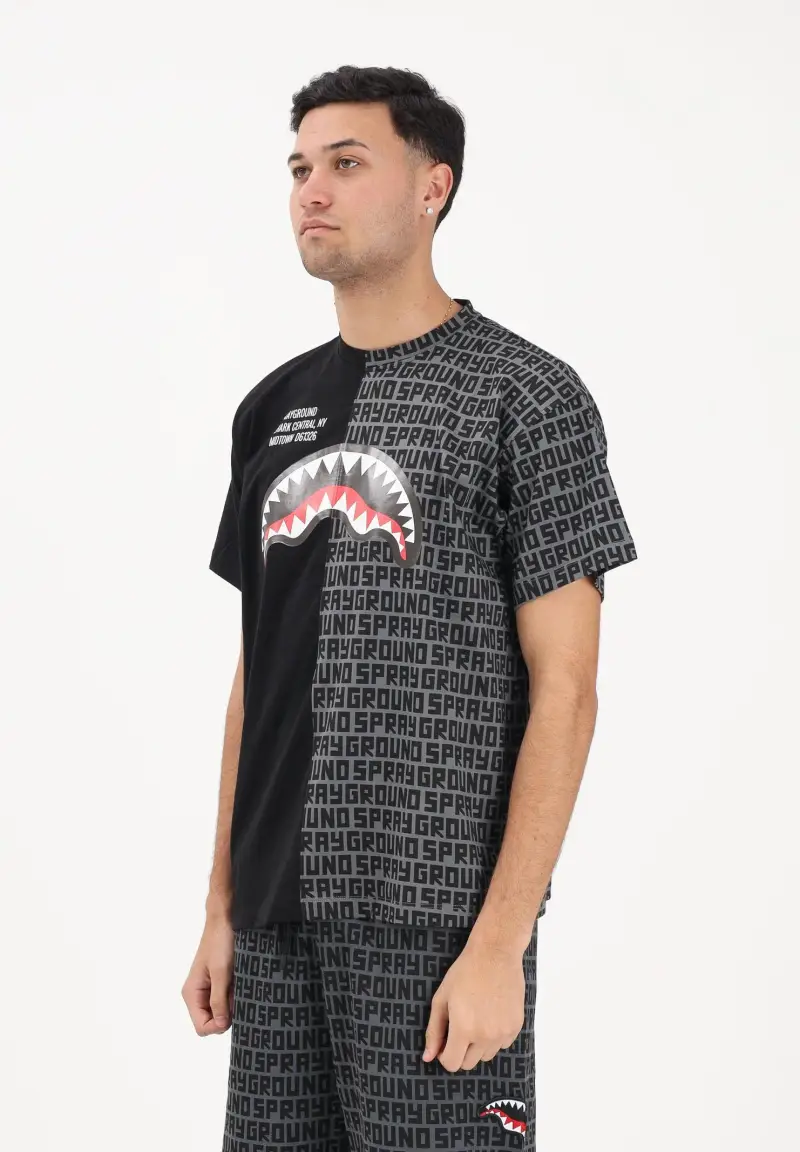 T-shirt a manica corta grigia e nera da uomo