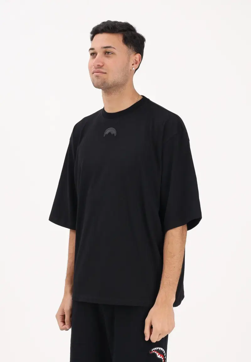 T-shirt a manica corta nera da uomo con stampa sul retro