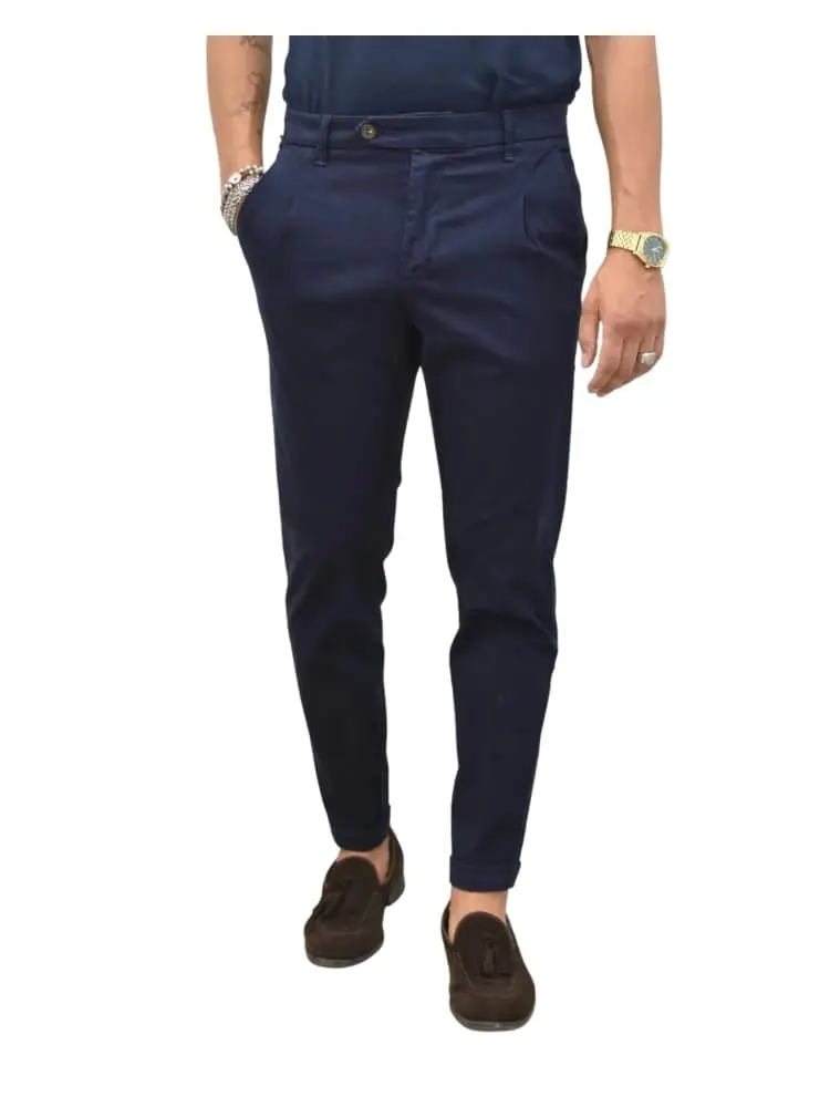 pantalone rio con pinces in cotone blu