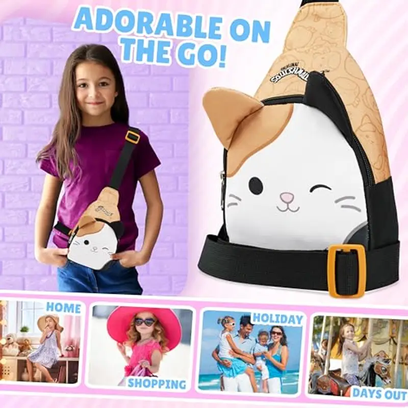 Squishmallows Borsetta Tracolla Bambina Adolescenti Cam the Cat Borsa Ragazza Carina per Telefono Soldi Viaggi Idee Regalo (Multi Cam) miniatura 2