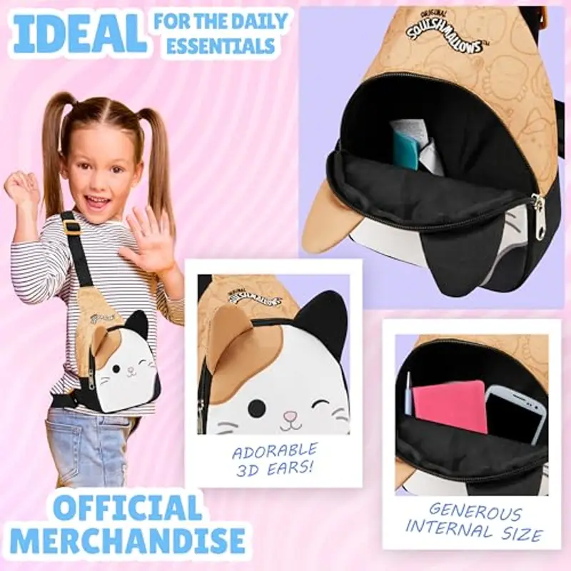 Squishmallows Borsetta Tracolla Bambina Adolescenti Cam the Cat Borsa Ragazza Carina per Telefono Soldi Viaggi Idee Regalo (Multi Cam) miniatura 3