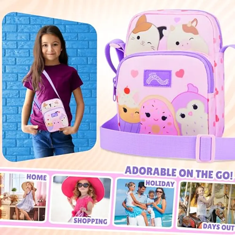 Squishmallows Borsetta Tracolla Bambina Adolescenti Cam the Cat Borsa Ragazza Carina per Telefono Soldi Viaggi Idee Regalo (Rosa) miniatura 2