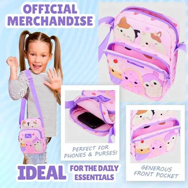 Squishmallows Borsetta Tracolla Bambina Adolescenti Cam the Cat Borsa Ragazza Carina per Telefono Soldi Viaggi Idee Regalo (Rosa) miniatura 3
