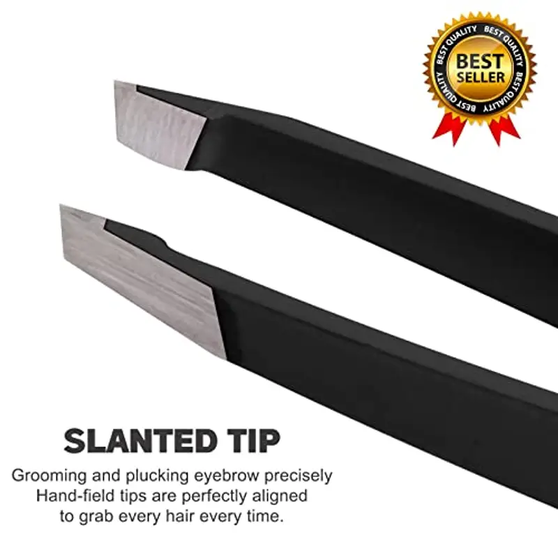 SS INSTRUMENTX Pinzetta Sopracciglia Professionale per Uomini e Donne, Acciaio Inossidabile Punta Inclinata Pinzetta Sopracciglia per Rimozione peli Precisione, Impugnatura Antiscivolo (Nera) miniatura 2
