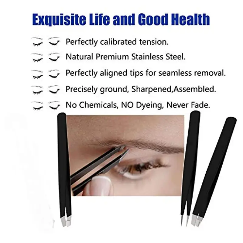 SS INSTRUMENTX Pinzetta Sopracciglia Professionale per Uomini e Donne, Acciaio Inossidabile Punta Inclinata Pinzetta Sopracciglia per Rimozione peli Precisione, Impugnatura Antiscivolo (Nero 3 pezzi) miniatura 2
