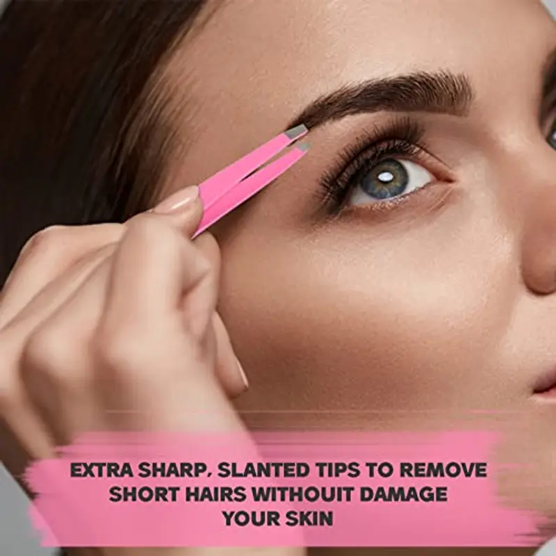 SS INSTRUMENTX Pinzetta Sopracciglia Professionale per Uomini e Donne, Acciaio Inossidabile Punta Inclinata Pinzetta Sopracciglia per Rimozione peli Precisione, Impugnatura Antiscivolo (Rosa) miniatura 3
