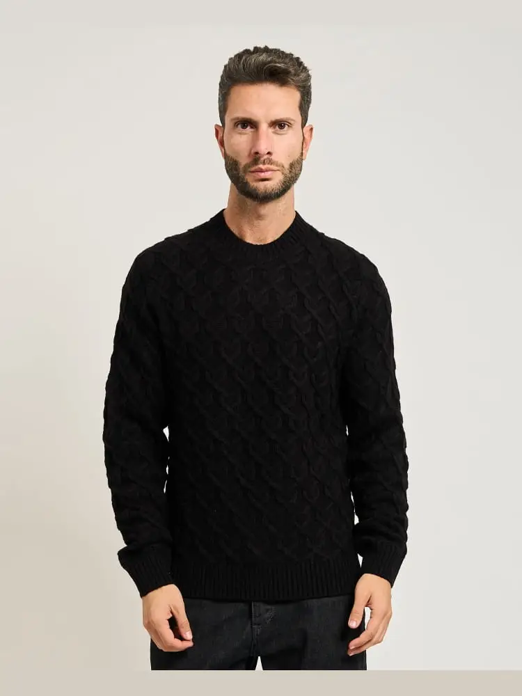 maglia girocollo effetto treccia nero