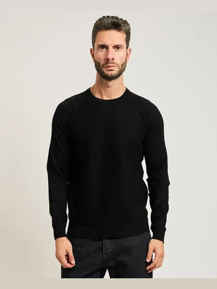 maglione con trama a nido d'ape nero