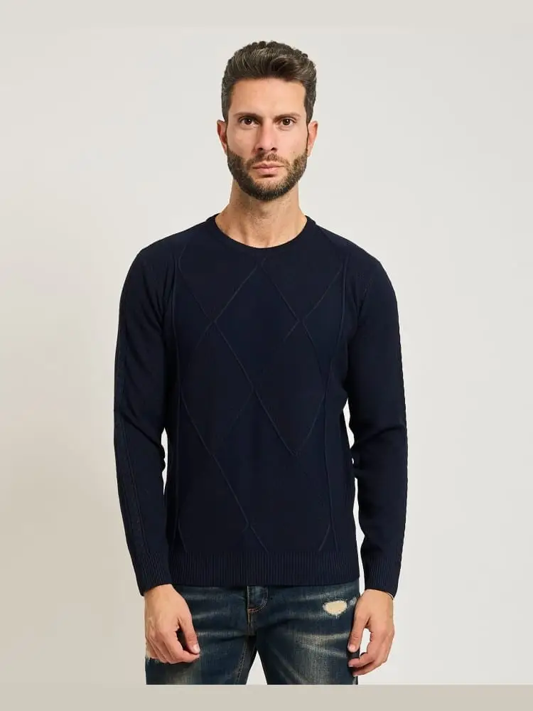 maglione con trama a rombi blu