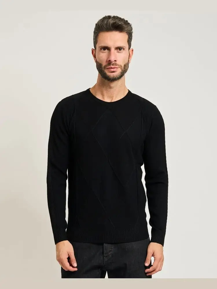 maglione con trama a rombi nero