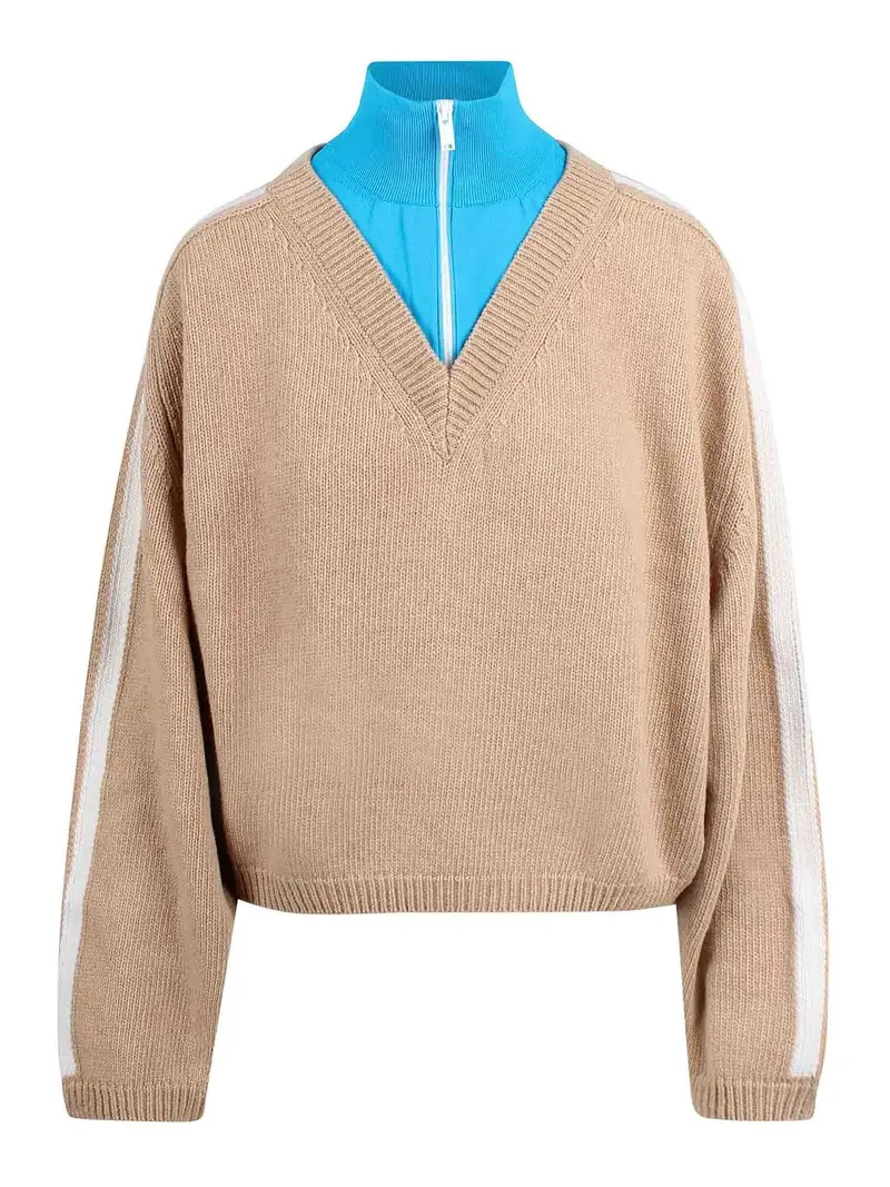 Maglione Stratificato Scollo A V Beige