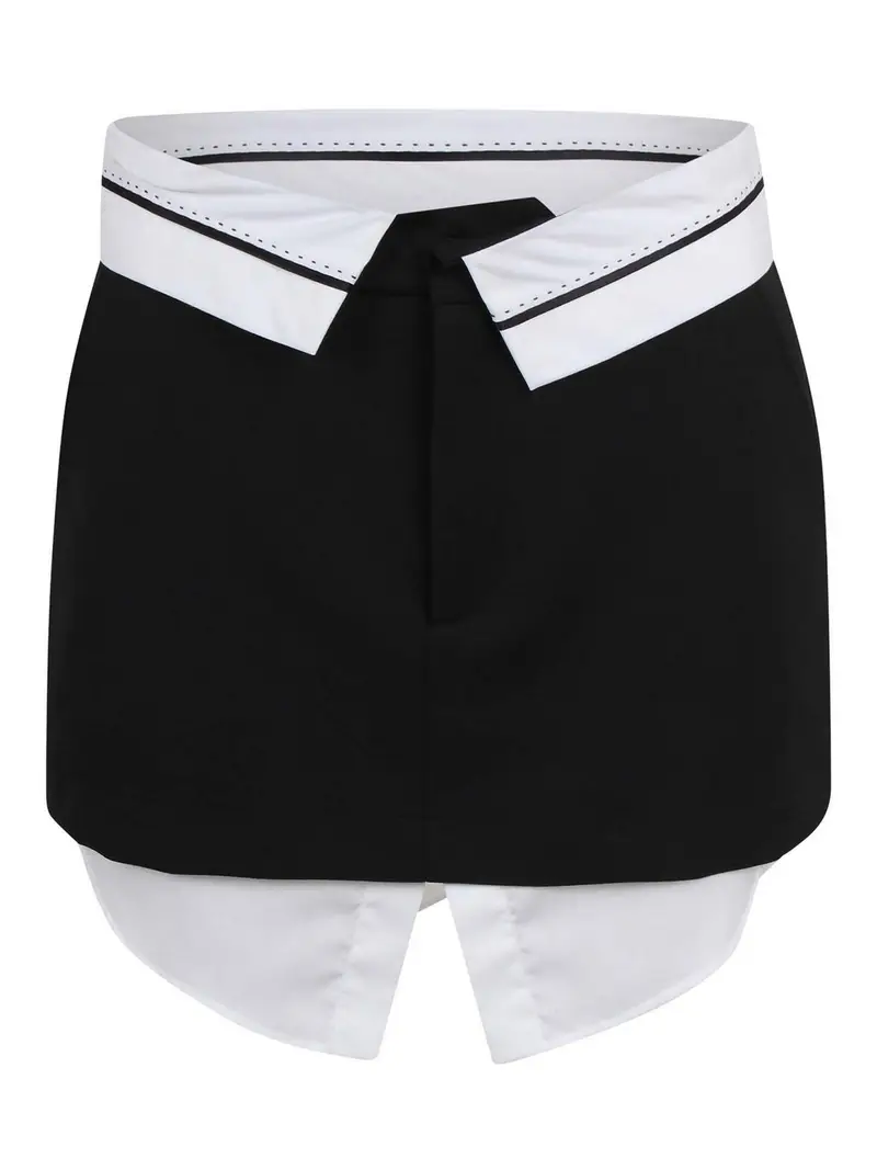 Mini Gonna Game Con Dettaglio Finta Camicia Nero