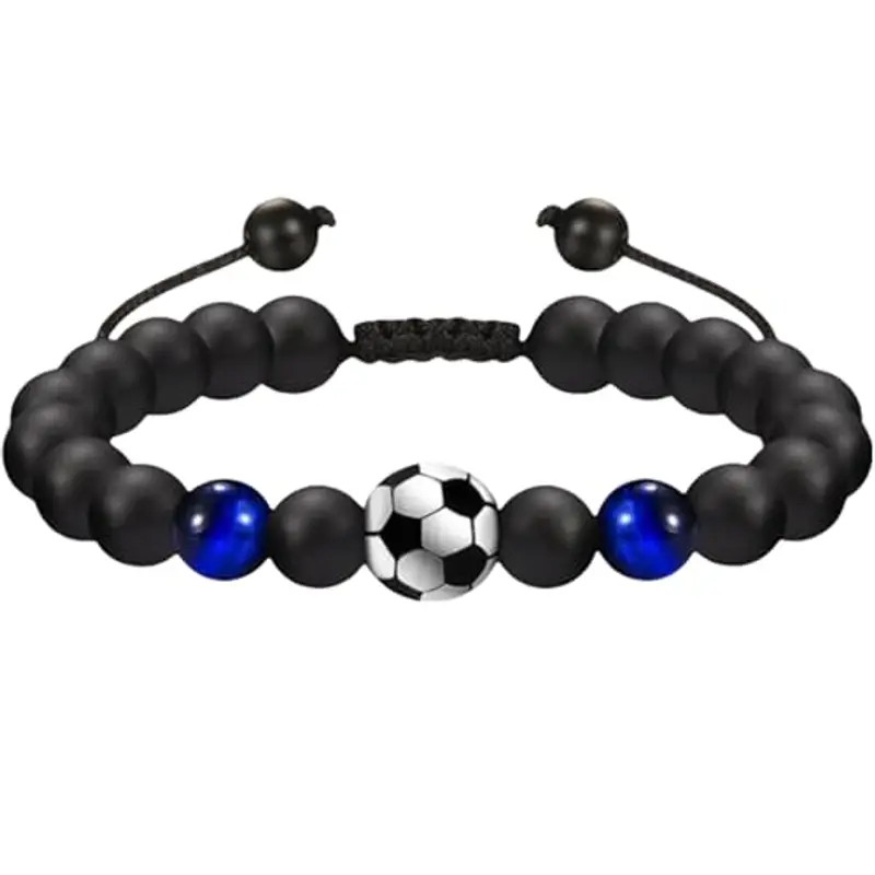 SSKHE 1 braccialetto da calcio, perline di calcio, braccialetto per amici e ragazzi, braccialetti regalo laureati, Taglia unica, Pietra di onice, 1