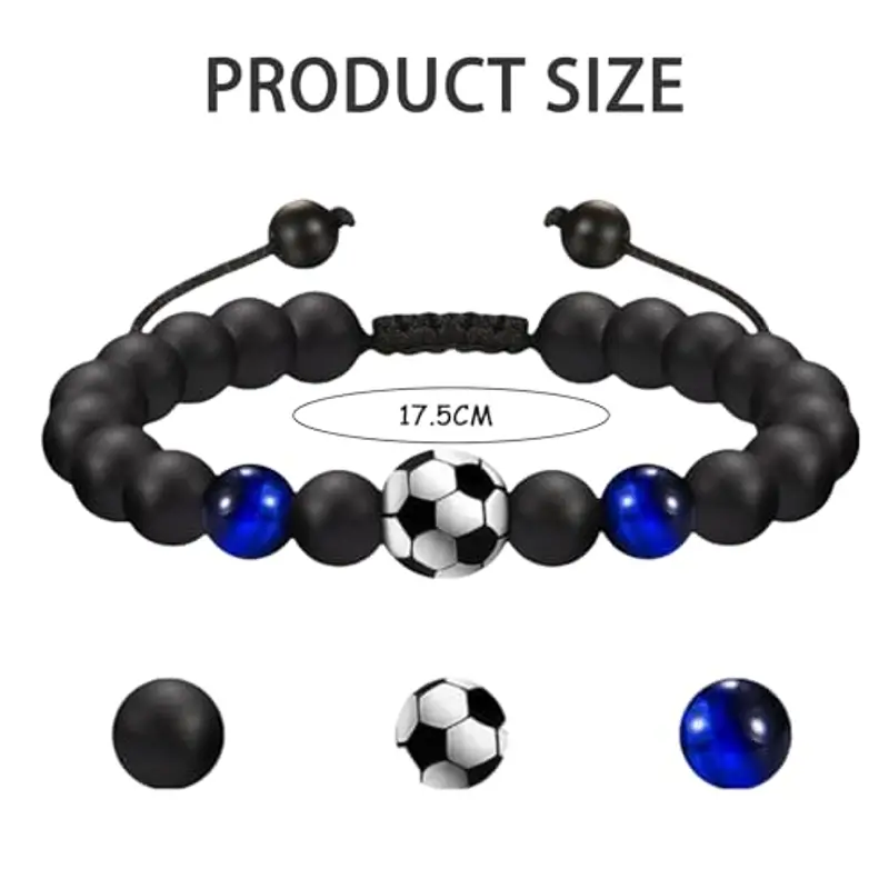 SSKHE 1 braccialetto da calcio, perline di calcio, braccialetto per amici e ragazzi, braccialetti regalo laureati, Taglia unica, Pietra di onice, 1 miniatura 2