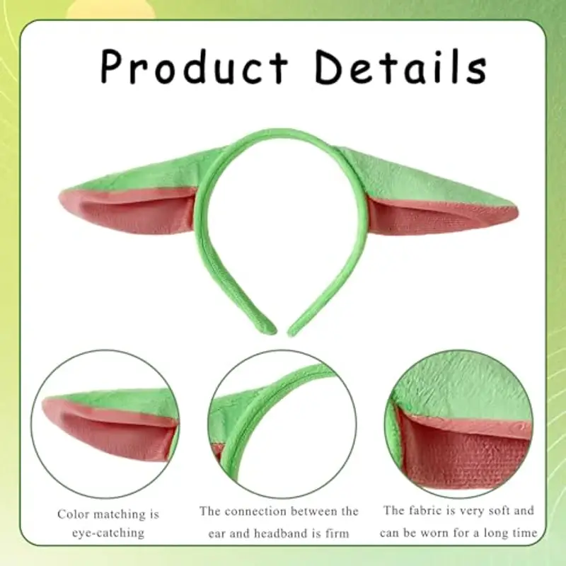 SSKHE Fascia in tessuto per bambini, accessori per costumi, accessori per costumi, fascia per orecchie da elfo verde miniatura 3