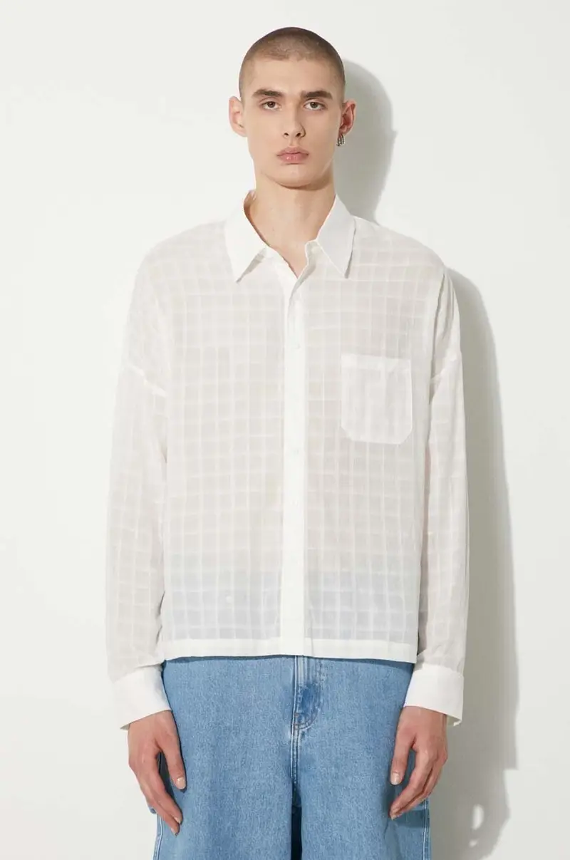 camicia in cotone Cropped Oversized Buttondown uomo colore bianco SLA-M3320BD-WHT