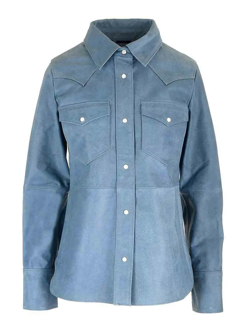 Camicia in pelle in stile occidentale Azzurro