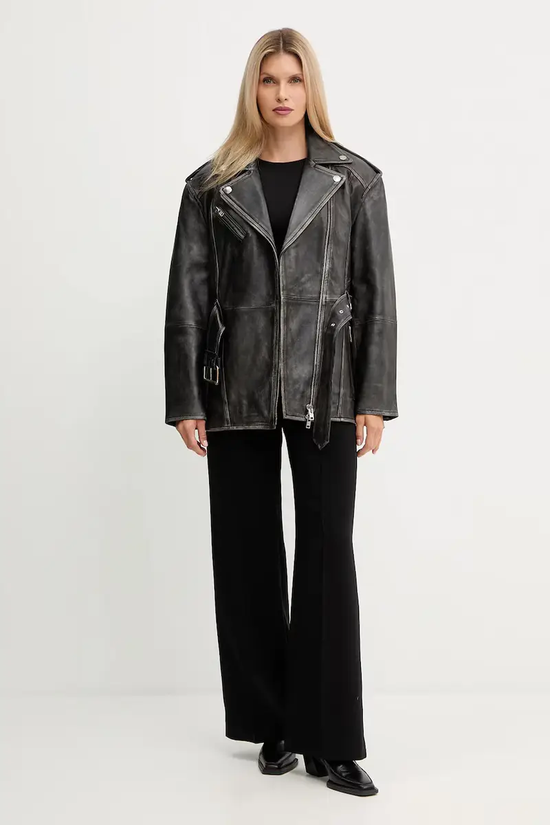 giacca in pelle Leona colore nero 66547-7830 miniatura 2