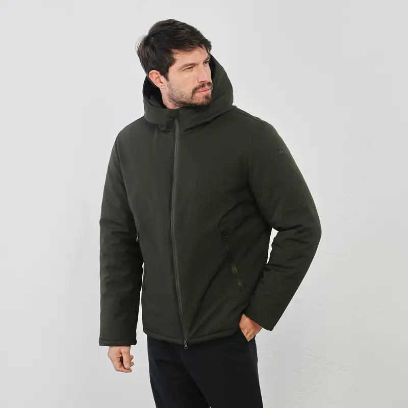 Piumino liscio verde con cappuccio