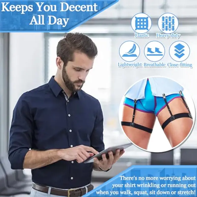 STAY GENT 2 Pezzi Reggi Camicia Uomo con Morsetti Antiscivolo per Camicia Infilata nei Pantaloni, Elastico per Ferma miniatura 2