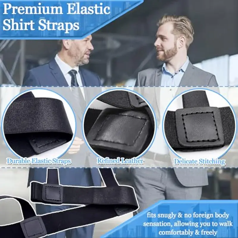 STAY GENT 2 Pezzi Reggi Camicia Uomo con Morsetti Antiscivolo per Camicia Infilata nei Pantaloni, Elastico per Ferma miniatura 3