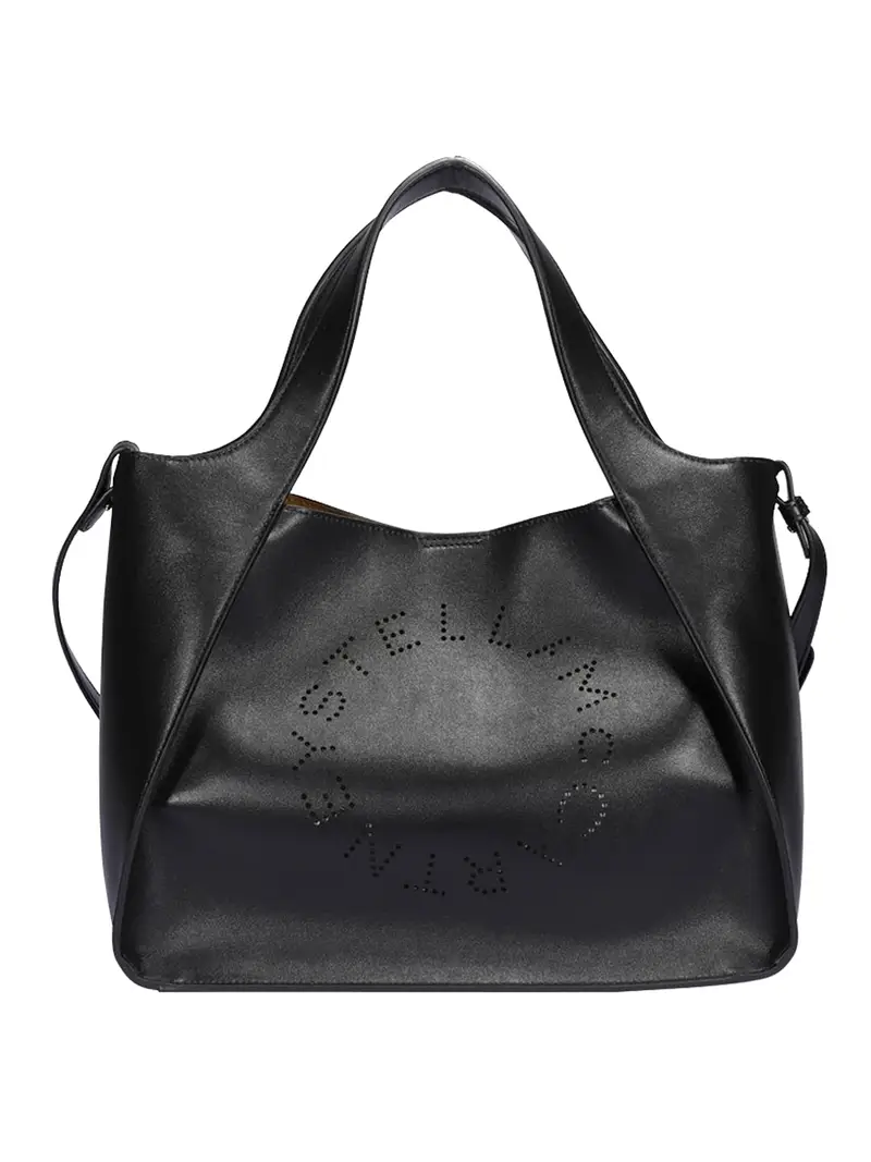 Borsa in similpelle nera con logo perforato Nero