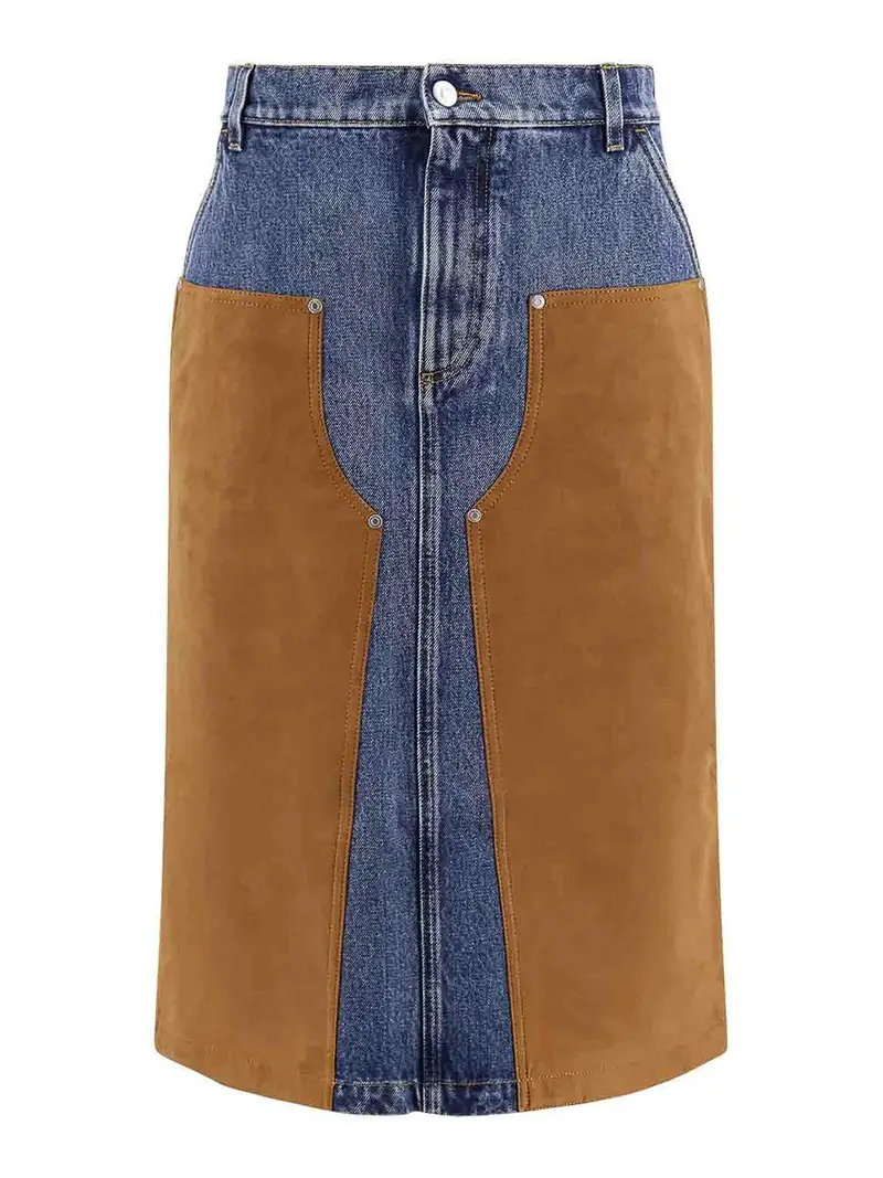 Gonna In Denim Con Inserti In Suede Blu