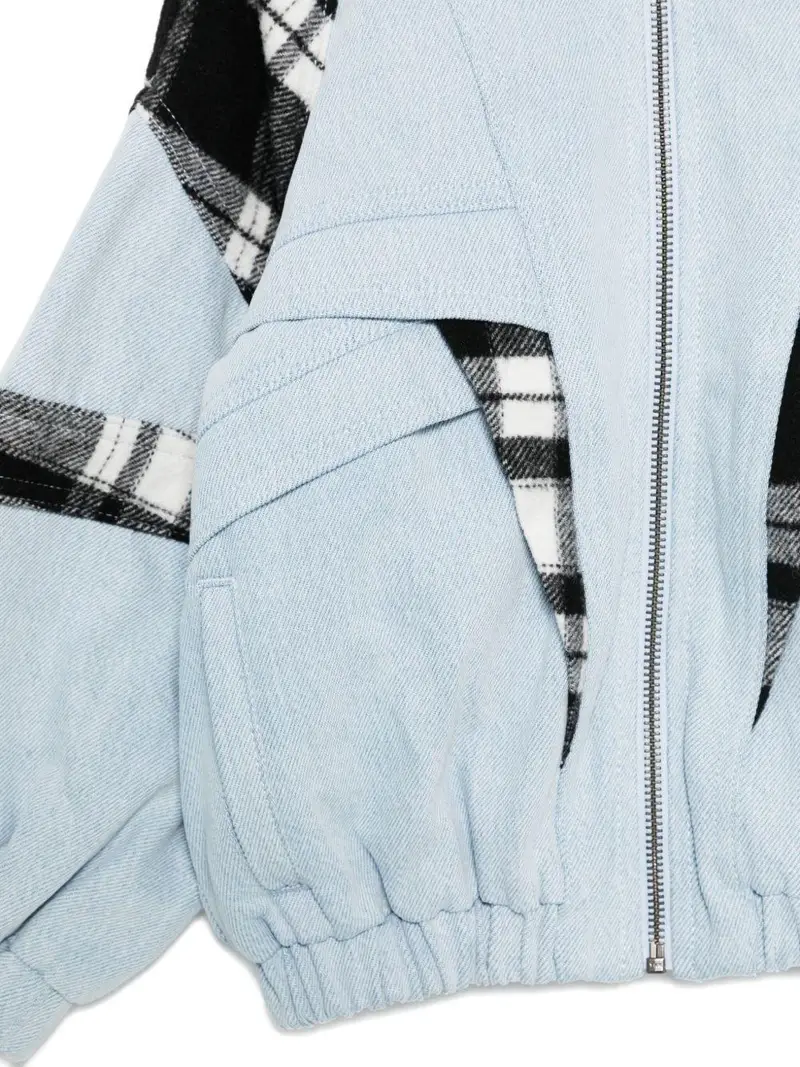 Giacca Azzurra con Inserti a Quadri Blu miniatura 3