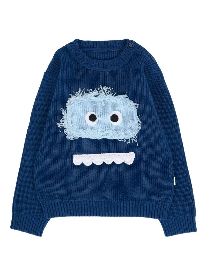 Maglione Blu con Applicazione Monster Face