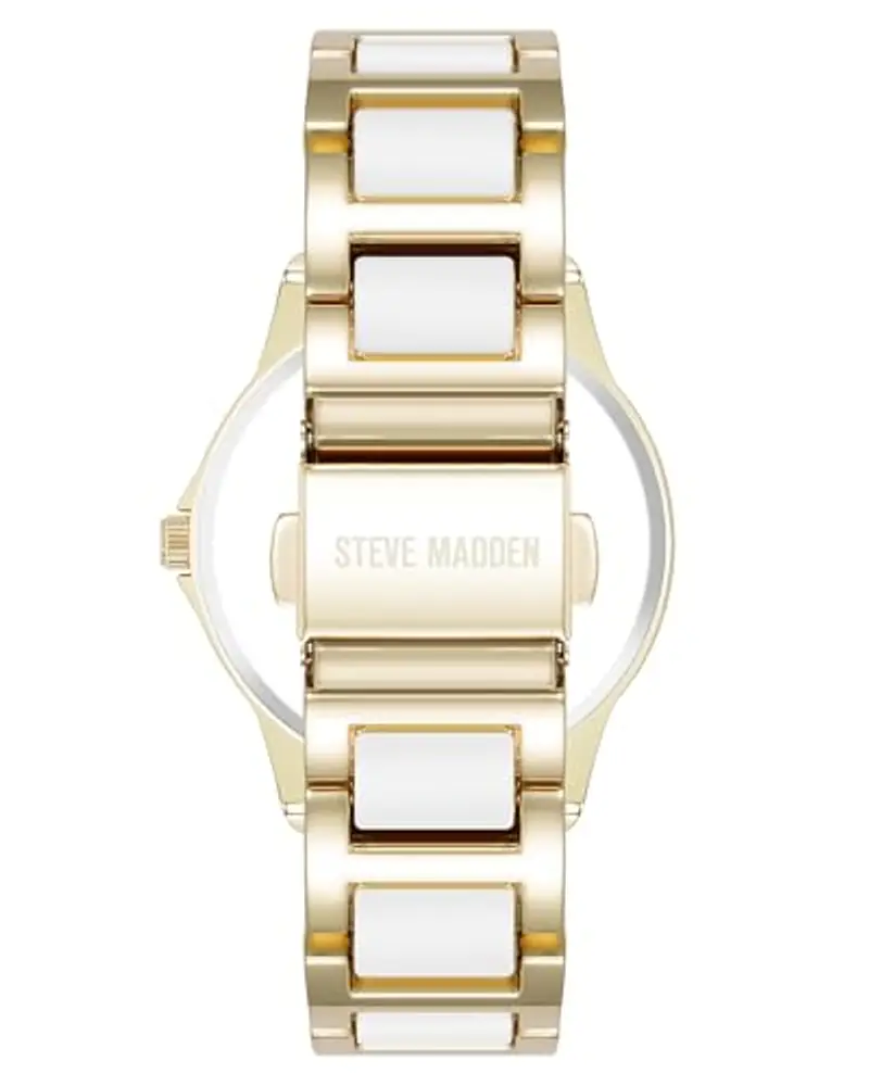 Steve Madden Orologio da donna con cinturino in vero cristallo, Bianco/Oro miniatura 3