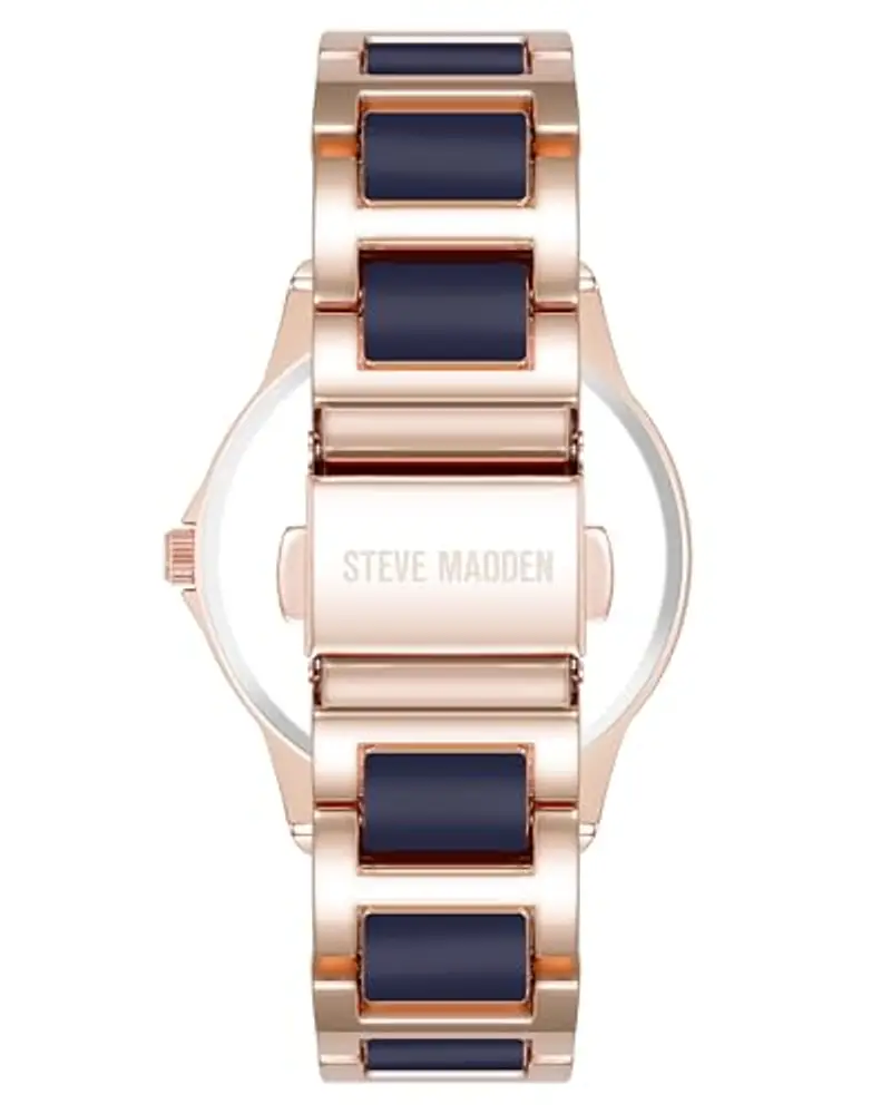 Steve Madden Orologio da donna con cinturino in vero cristallo, Blu navy/Oro rosa miniatura 3