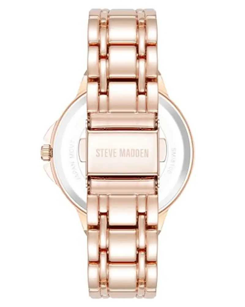 Steve Madden Orologio da donna con cinturino in vero cristallo, Blu navy/Oro rosa miniatura 3