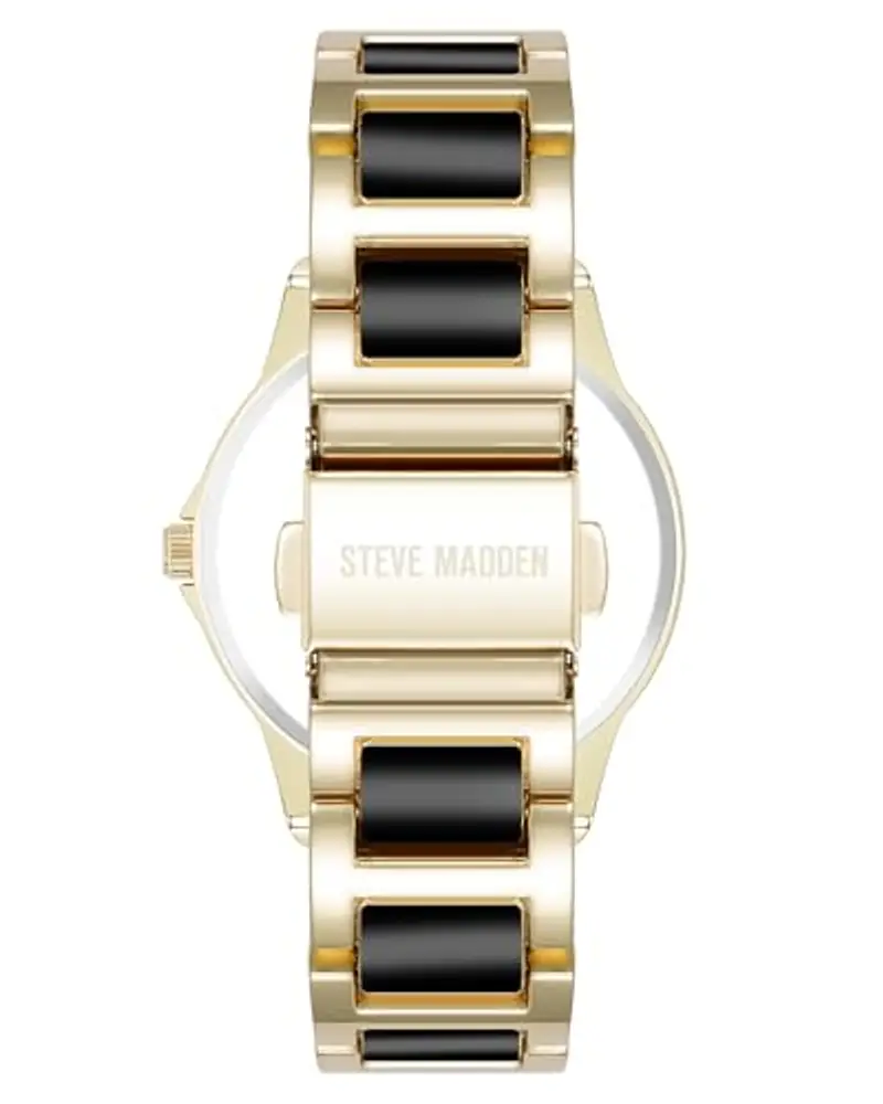 Steve Madden Orologio da donna con cinturino in vero cristallo, Nero/Oro miniatura 3