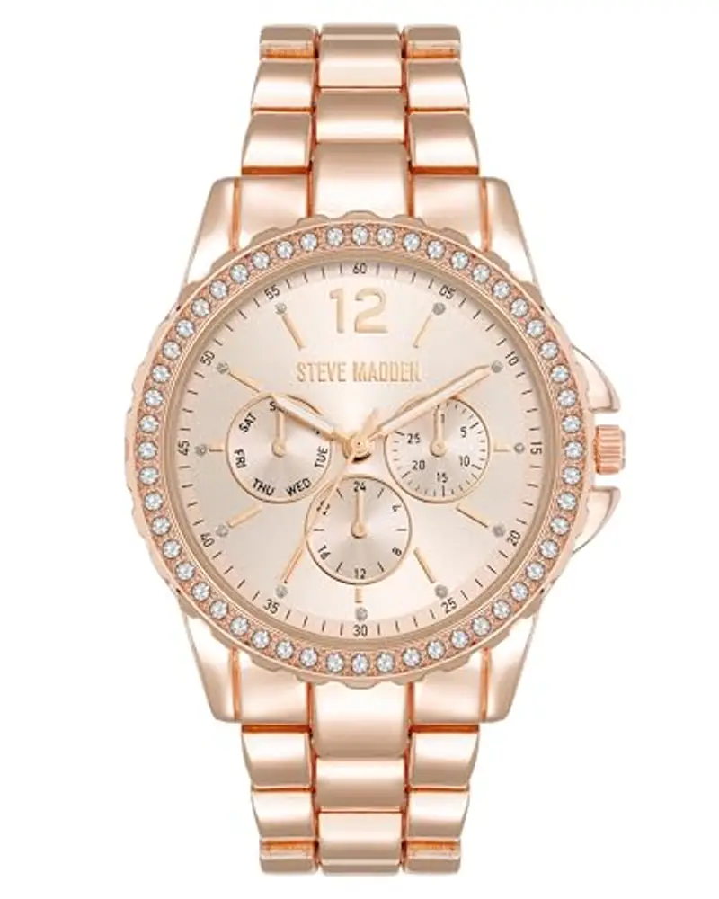 Steve Madden Orologio da donna con cinturino in vero cristallo, Oro rosa