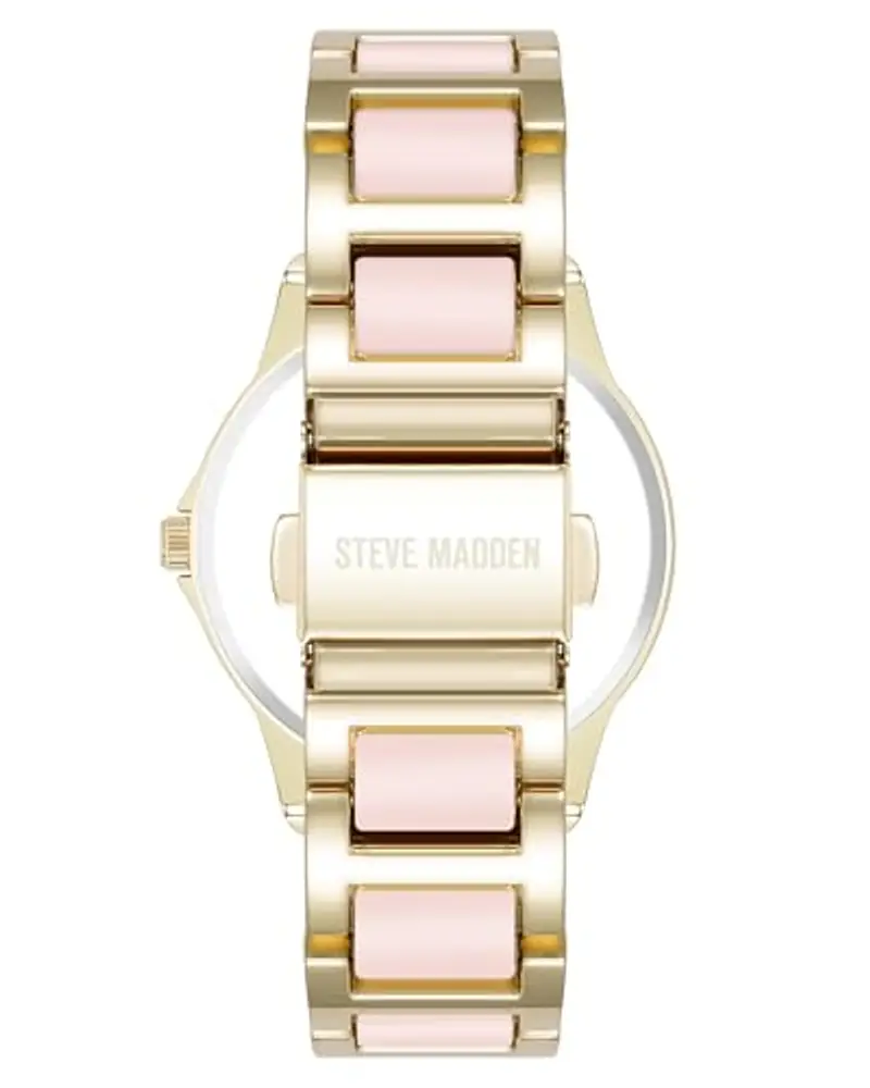 Steve Madden Orologio da donna con cinturino in vero cristallo, Rosa shocking/Oro miniatura 3