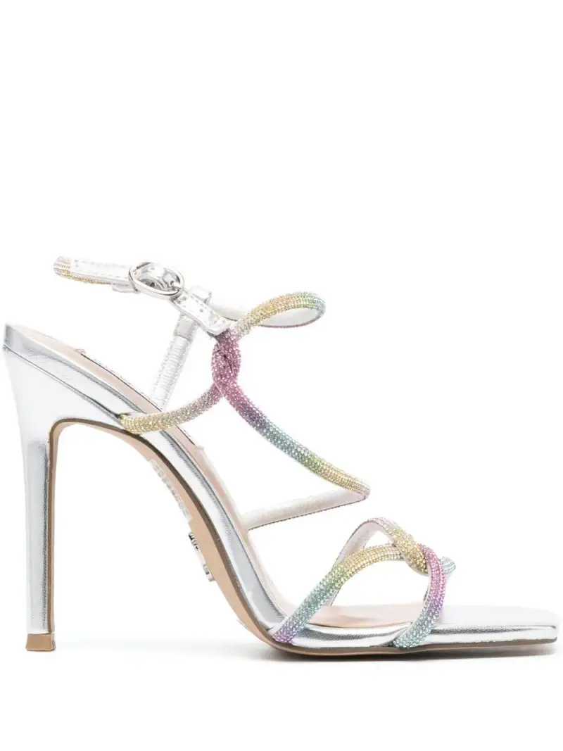 Sandalo con fasce e swarovski multicolor Argento