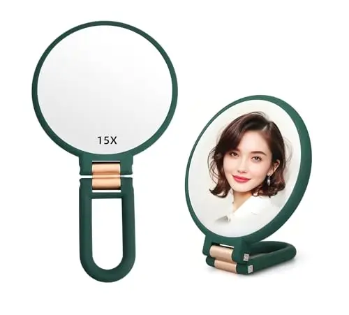 Stianiiie 1X 15X Specchio portatile con maniglia per viaggi, specchio ingranditore, maniglia regolabile in rotazione,