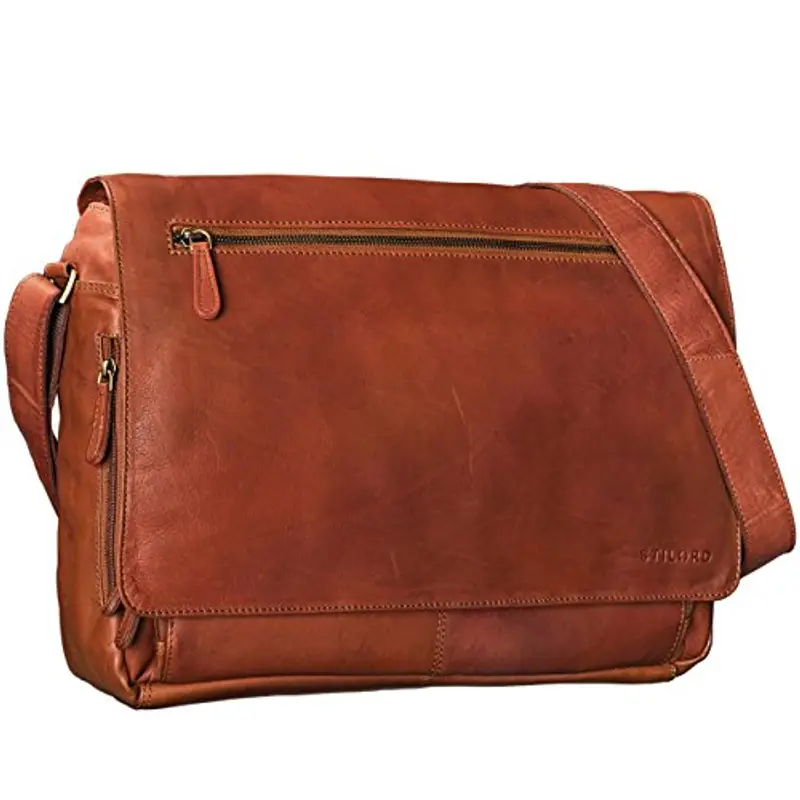 STILORD 'Jan' Borsa per Computer in Pelle Messenger per PC a Tracolla per Università Ufficio vintage in vero Cuoio Uomo Donna, Colore:cognac-marrone