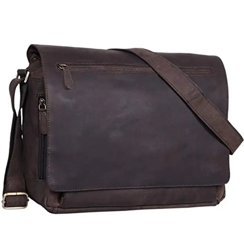 STILORD 'Jan' Borsa per Computer in Pelle Messenger per PC a Tracolla per Università Ufficio vintage in vero Cuoio Uomo Donna, Colore:marrone scuro - pallido