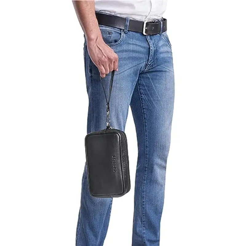 STILORD 'Larkin' Borsa da Polso da Uomo in Pelle - Organizzatore, Piccola Borsa da Viaggio XXL, Colore: nero miniatura 2