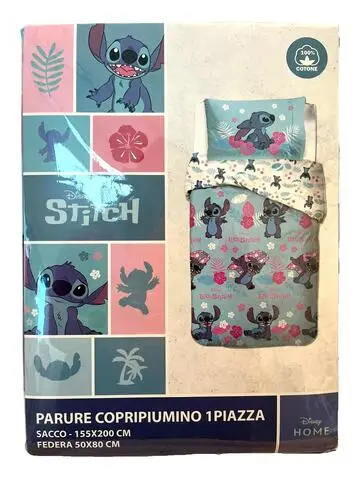 PARURE COPRIPIUMINO COTONE DISNEY STITCH BAMBINA 1 PIAZZA