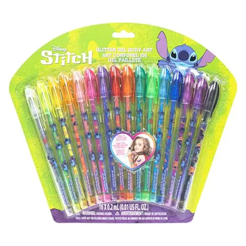 Stitch set di penne glitter per body art da 16 pezzi, colori scintillanti e luminosi, a partire dai 3 anni di età,