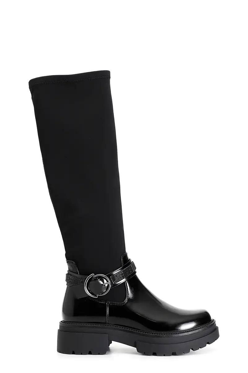 stivale elasticizzato in similpelle con fibbia nero 37