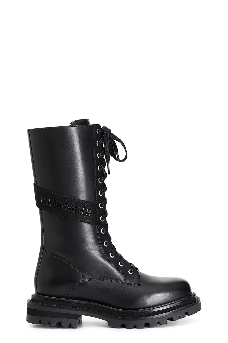 stivaletto 3/4 in pelle allacciato nero